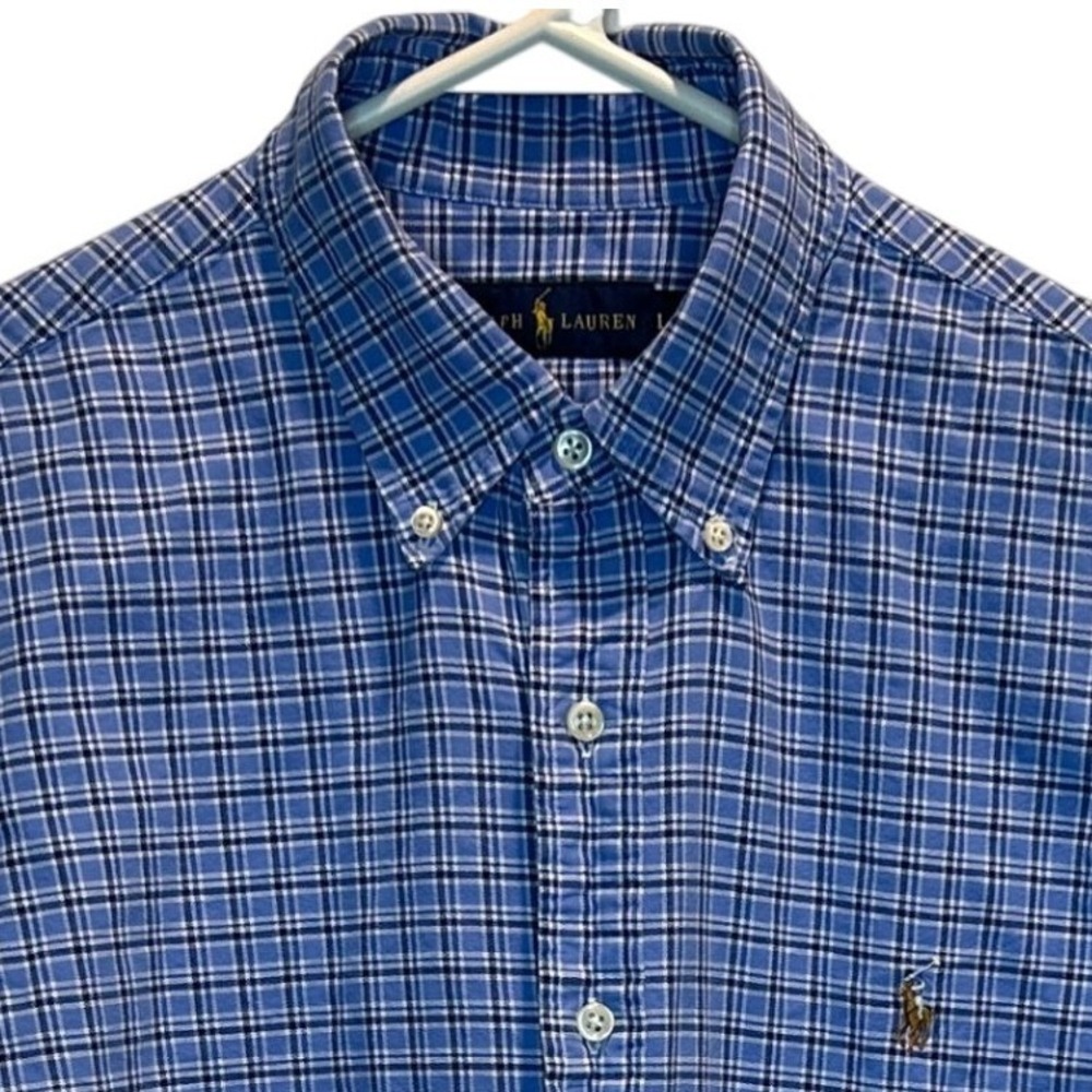 Ralph Lauren Men's Large Blue Plaid Long‎ Sleeve Button Down Shirt Classic Fit